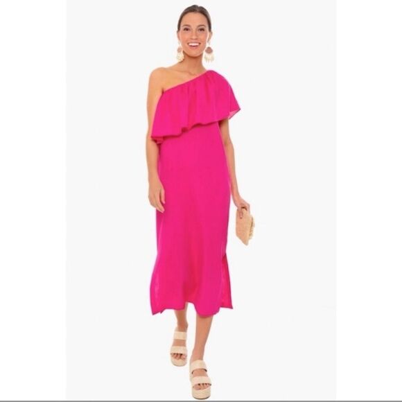 Tuckernuck Pomander Place Florencia One Shoulder Ruffle Linen Blend Midi Dress P - Picture 9 of 9